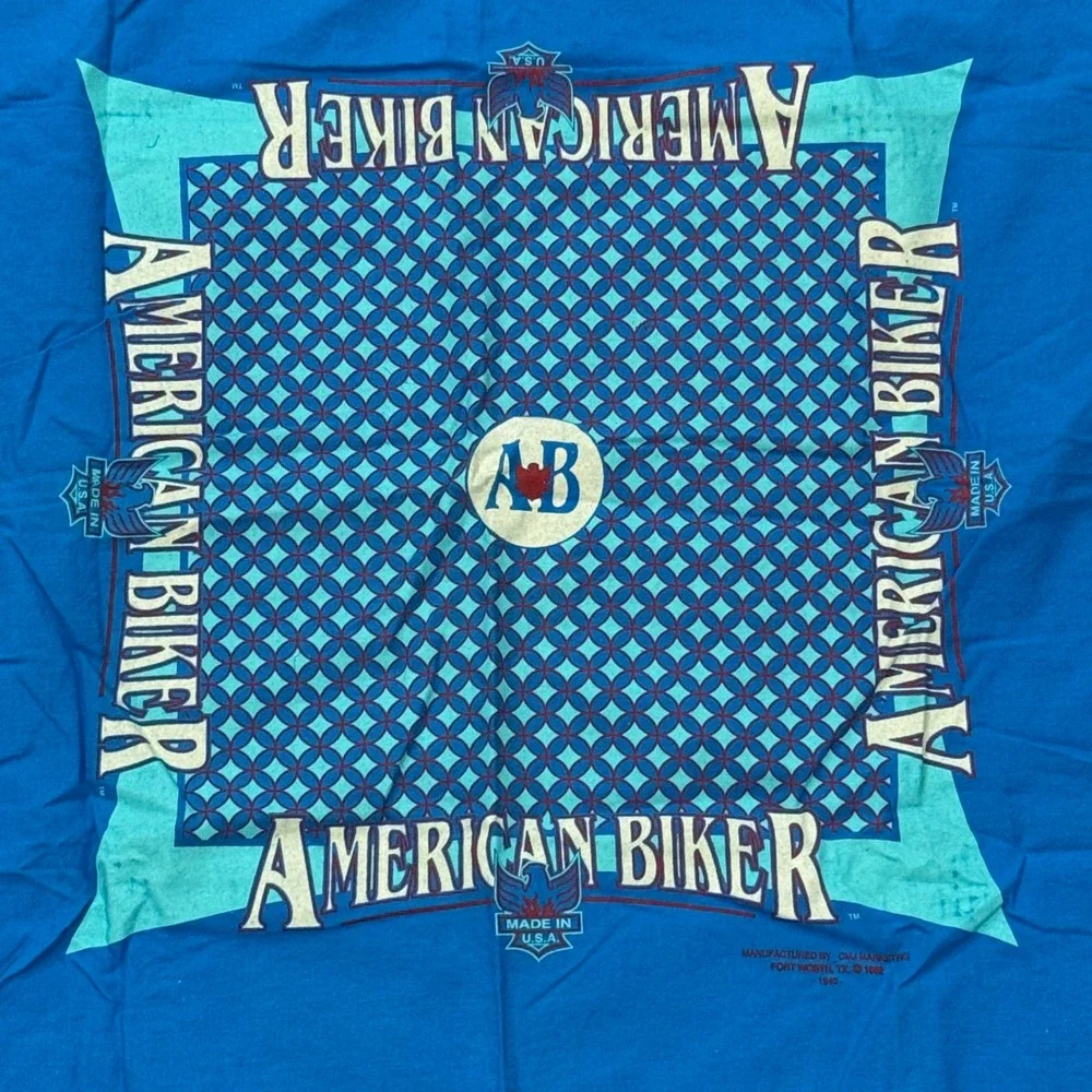 Vintage 1982 American Biker Bandana Blue Made in USA CMJ Marketing Motorcycle